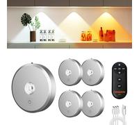 MEKKLEON Puck lumières avec télécommande Rechargeable, sans fil sous l’éclairage d’armoire,2000mAh à piles Tap Push Touch lumières (couleur bois, 3 Pcs) (Silver, 5 Pcs)