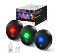 MEKKLEON Puck lumières avec télécommande Rechargeable, sans fil sous l’éclairage d’armoire,2000mAh à piles Tap Push Touch lumières (Black, 3 Pcs)