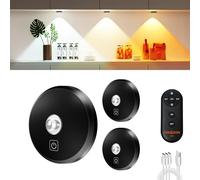 MEKKLEON Puck lumières avec télécommande Rechargeable, sans fil sous l’éclairage d’armoire,2000mAh à piles Tap Push Touch lumières (couleur bois, 3 Pcs) (Black, 3 Pcs)