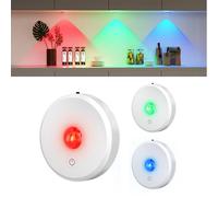 MEKKLEON Puck lumières avec télécommande Rechargeable, sans fil sous l’éclairage d’armoire,2000mAh à piles Tap Push Touch lumières (couleur bois, 3 Pcs) (RGB-White, 3 Pcs)
