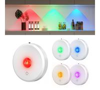 MEKKLEON Puck lumières avec télécommande Rechargeable, sans fil sous l’éclairage d’armoire,2000mAh à piles Tap Push Touch lumières (couleur bois, 3 Pcs) (RGB-White, 5 Pcs)