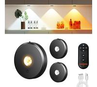MEKKLEON Puck lumières avec télécommande Rechargeable, sans fil sous l’éclairage d’armoire,2000mAh à piles Tap Push Touch lumières (couleur bois, 3 Pcs) (Dark grey, 3 Pcs)