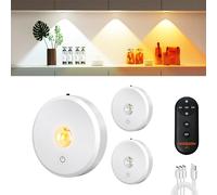 MEKKLEON Puck lumières avec télécommande Rechargeable, sans fil sous l’éclairage d’armoire,2000mAh à piles Tap Push Touch lumières (couleur bois, 3 Pcs) (White, 3 Pcs)