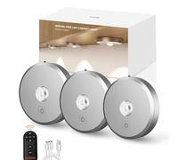 MEKKLEON Puck lumières avec télécommande Rechargeable, sans fil sous l’éclairage d’armoire,2000mAh à piles Tap Push Touch lumières (couleur bois, 3 Pcs) (Silver, 3 Pcs)