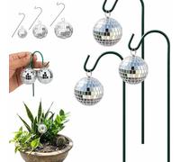 MEKLITRZ 6 pièces Mini Boules Disco, 3/4/5 cm Argent Miroir piquets de Boule Disco extérieur étanche capteur de Soleil Miroir Ornements for décorations de jardinière de pelouse de Patio