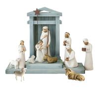 MEKLITRZ Crèche Noël 10 Pièces-Comprend Mangeoire en Résine 19cm,des Figurines Sculptées À La Main Sainte Famille À Poser sur Une Table,Une Cheminée ou À Utiliser comme Décoration de Noël
