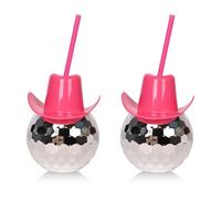 MEKLITRZ Gobelet À Cocktail Boule Disco Des Années 1970 Avec Chapeau De Cowboy Pailleté Et Paille Réutilisable - Accessoire De Bar Miroir for Enterrement De Vie De Jeune Fille
