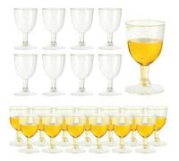 MEKLITRZ Lot de 20 flûtes à champagne réutilisables en plastique avec paillettes dorées (150 ml), gobelets à cocktail transparents pour fête, mariage, anniversaire, Noël, anniversaire de mariage