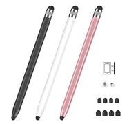 MEKO Pack de 3 Stylets Tablette 2 en 1, Haute Sensibilité et Précision | Stylet Tactile 2 en 1, Pointe Magnétique Caoutchouc, 8 Embouts, pour iPad,iPhone, Samsung,Huawei, Xiaomi,Noir+ Blanc+ Or rose