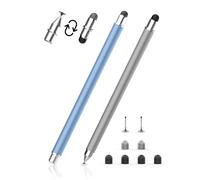 MEKO Stylet Tactile Magnétique 3-en-1 Stylet pour Tablette avec Embout en Fibre, Caoutchouc et Disque, Compatible avec Tablettes/Téléphones comme iPhone/iPad/Samsung/Huawei/Xiaomi - Gris + Bleu