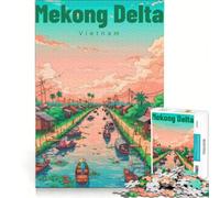 Mekong Delta Puzzle 1000 pièces | 38x26cm Défi ardu et stimulant avec affiche et fiche de questions-réponses.
