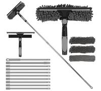 MEKOTRIN 4.5M Raclette à Vitre avec Manche Télescopique, 3-en-1 Kit de Nettoyage Vitre Professionnelle avec Raclette en Silicone & Brosse en Microfibres pour Voiture Fenêtre Hautes(Gris)