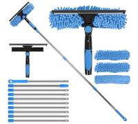 MEKOTRIN 4.5M Raclette à Vitre avec Manche Télescopique, 3-en-1 Kit de Nettoyage Vitre Professionnelle avec Raclette en Silicone & Brosse en Microfibres pour Voiture Fenêtre Hautes(Bleu)