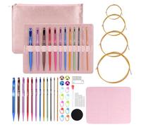 MEKOTRIN Lot de 12 Crochets Tunisiens Interchangeables de 3 à 10mm avec Fil de 40/60/80/100 cm, Anneaux de Marquage, Aiguilles à Tricoter en Métal, pour Débutants & Pro - Crocheter Tapis, Écharpe