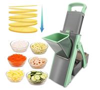 MEKOTRIN Mandoline Cuisine, Légumes Multifonctions Hachoir Manuel, Frite Épaisseur Ajustable - Julienne, Tranche, Lanière, Dé, Cube pour Patate Carotte Concombre Tomate(Vert)
