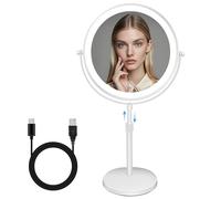 MEKOTRIN Studio Beauté Miroir Grossissant Double Face avec LED, Taille 22cm Réglable 360°, 1X et 10X Reflet Professionnel, 3 Lumière Rechargeable pour Maquillage (Blanc)