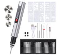 MEKOTRIN Stylo Graveur Électrique sans Fil, Mini Outil de Gravure Rechargeable avec 33 Embouts 10 Pochoirs, Kit de Graveur Rotatif Bricolage Portable Graveur Verre Bois Métal Bijoux Plastique Pierre