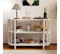 MEKOTRIN Table Console Ovale 3 Niveaux Table Basse en Bois Table d'Appoint de Canapé Moderne 114x38x74cm, Coins Arrondis, Design Lattes, Style Nordique pour Décoration Salon Maison, Blanc