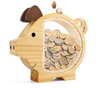 MEKOTRIN Tirelire Cochon en Bois Personnalisée Réutilisable - Tirelire Bois Transparente pour Garçons Filles Anniversaire & Décoration de la Maison
