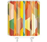 MEKPAM Abstrait Couleur Rideau De Douche Jaune Vert Bleu Orange Coloré Géométrique Bloc De Couleur Art Rayé Imprimé Irisé Salle De Bains Polyester Rideaux pour La Décoration Intérieure 180X180cm
