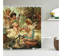 MEKPAM Anges Rideau De Douche Colombe Blanche avec Ailes Dorées Imperméable Polyester Tissu Salle De Bain Rideaux De Bain avec Crochets 180x180cm