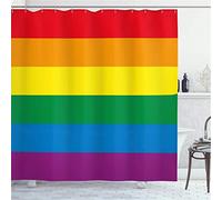 MEKPAM Fierté Rideau De Douche Horizontal Arc-en-Ciel Coloré Drapeau De Gay Parade Liberté Égalité Amour Passion Thème Tissu Tissu Salle De Bain Décor Ensemble avec Crochets 180x180cm