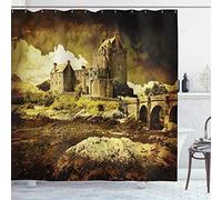 MEKPAM Médiéval Rideau De Douche Vieux Château Écossais Style Vintage Européen Moyen Âge Culture Patrimoine Ville Photo Ensemble De Décoration De Salle De Bain 180X180cm