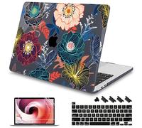 Mektron Coque rigide en plastique pour MacBook Pro 16" A2141 version 2020 et 2019 avec écran Retina, barre tactile et Touch ID, protecteur d'écran et bouchon anti-poussière - Fleurs de dahlia