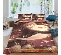MekUk Genshin Impact 3D Parure De Lit Literie Taies d'oreiller Quilt Housse De Hu Tao Couette Enfant Single,Motif Imprimé 3D,hypoallergénique King(220x240cm)
