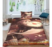 MekUk Genshin Impact Ensemble De Housse De Couette Hu Tao 3 Pièces Respirant en Microfibre Légère - Impression 3D Et Fermeture À Glissière Cachée pour Un Sommeil Réparateur Single（135x200cm）