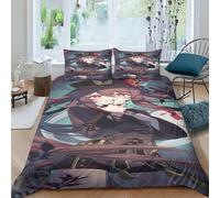 MekUk Genshin Impact Housse De Couette 3 Pièces Hu Tao en Microfibre De Qualité Supérieure - Fermeture À Glissière Cachée Et Taies d'oreiller Assorties pour Un Confort Ultime Double(200x200cm)