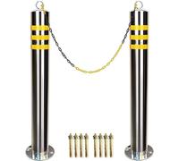 MekUk Poteau de borne Borne fixe de stationnement de 2 pièces, borne de sécurité de parking en acier avec chaîne, for espace de stationnement, chantiers de construction pour planification routière(76x