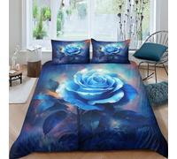 MekUk Rose Bleue Ensemble De Iterie 3D Hypoallergénique en Fibres Ultra-Fines pour Lit.Housse De Rose glacée Couette Taie d'oreiller Et Drap-Housse avec Fermeture Éclair King(220x240cm)
