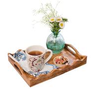 Mela Artisans Plateau de Service Ottoman en Bois | Taille M, festonné Blanc brûlé | Bois de manguier décoratif | pour Servir Le Petit déjeuner, d'autres Aliments, café et thé | Décoration d'intérieur