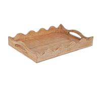 Mela Artisans Plateau de Service Ottoman en Bois | Taille M, festonné Blanc brûlé | Bois de manguier décoratif | pour Servir Le Petit déjeuner, d'autres Aliments, café et thé | Décoration d'intérieur