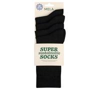 MELA Lot de 4 paires de chaussettes côtelées durables avec coton issu du commerce équitable, certification GOTS et bouton vert, Noir , 43-46