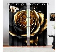 MELABE Fleur Rose Dorée Luxe Rideau Occultant Thermiques 3D 2 Panneaux Rideaux Salon À Oeillets Isolant Thermiques Décoration De Fenêtre pour Enfants Salon Chambre 2 x 100L x 214H cm