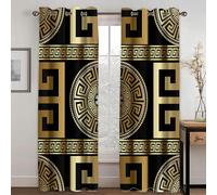 MELABE Géométrie Grecque Abstraite Or Noir de Luxe Lot De 2 Rideaux Salon Chambre Occultants À Oeillets, 3D Rideaux Isolant Thermique Et Phonique Rideau Occultant 2 x 110L x 210H cm