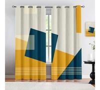 MELABE Géométrique Abstrait Jaune et Bleu Lot De 2 Rideaux Salon Chambre Occultants À Oeillets, 3D Rideaux Isolant Thermique Et Phonique Rideau Occultant 2 x 117.5L x 230H cm