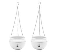 melairo 2 PièCes SéRies Panier à Arrosage Automatique de JardinièRe Suspendue en Plastique avec Crochets, Pot de Fleur Suspendu avec Base DéTachable Blanc
