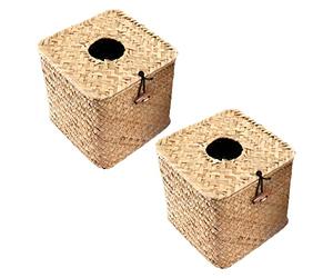 melairo Paquet de 2 BoîTes de Mouchoirs CarréS en Jonc de Mer - Distributeur de Serviettes en Papier Tissé DéCoratif - Couvercle de BoîTe de Mouchoirs en Paille