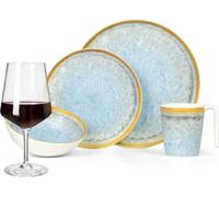Mélamine Vaisselle de camping Set 4 personnes Crystal Blue + 4 verres à vin rouge Milano Verres à vin rouge Vaisselle de pique-nique BBQ Vaisselle de cuisine