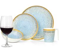 Mélamine Vaisselle de camping Set 4 personnes Crystal Blue + 4 verres à vin rouge Tiamo Verres à vin rouge Vaisselle de pique-nique BBQ Vaisselle de cuisine