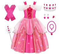 MELAND Costume de princesse pour filles - Déguisement de princesse lumineuse endormie pour filles de 3 à 10 ans, costume d'Halloween rose pour enfants et tout-petits (taille M)