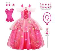 MELAND Costume de princesse pour filles et tout-petits - Déguisement de princesse lumineuse endormie pour filles de 3 à 10 ans, costume d'Halloween rose (taille XL)