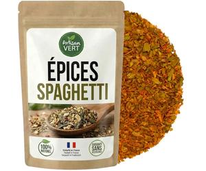 Mélange d’Épices Spaghetti 100g - piments doux et forts, ail, origan, sarriette, livèche, paprika,maïs,sel -Assaisonnement Saveur Méditerranéenne Italienne pour Pâtes, Sauces, Lasagnes
