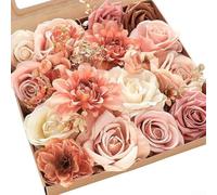 Mélange de fleurs artificielles violettes en soie avec dahlias roses et tiges de verdure - 18 pièces pour décoration de maison, événements (nombre de 2)