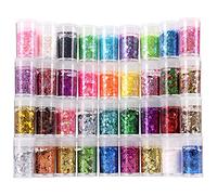 Mélange de paillettes grossières et fines, 36 couleurs - Mélange de paillettes irisées - Paillettes cosmétiques pour le visage, le corps, les yeux et les ongles - Paillettes en vrac pour résine époxy