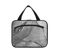 Mélange de peintures acryliques, texture marbre gris, art moderne, 1 trousse de toilette de voyage à suspendre avec poignées, organisateur de maquillage portable, étui de rangement pour pinceaux de