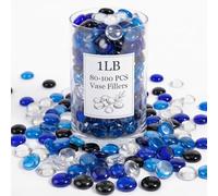 Mélange de perles de verre bleu foncé, bleu clair, transparent et noir, 17 à 19 mm pour vases - Remplissage de vase, pierres d'aquarium, décoration d'aquarium, pierres bleues minimalistes pour centres